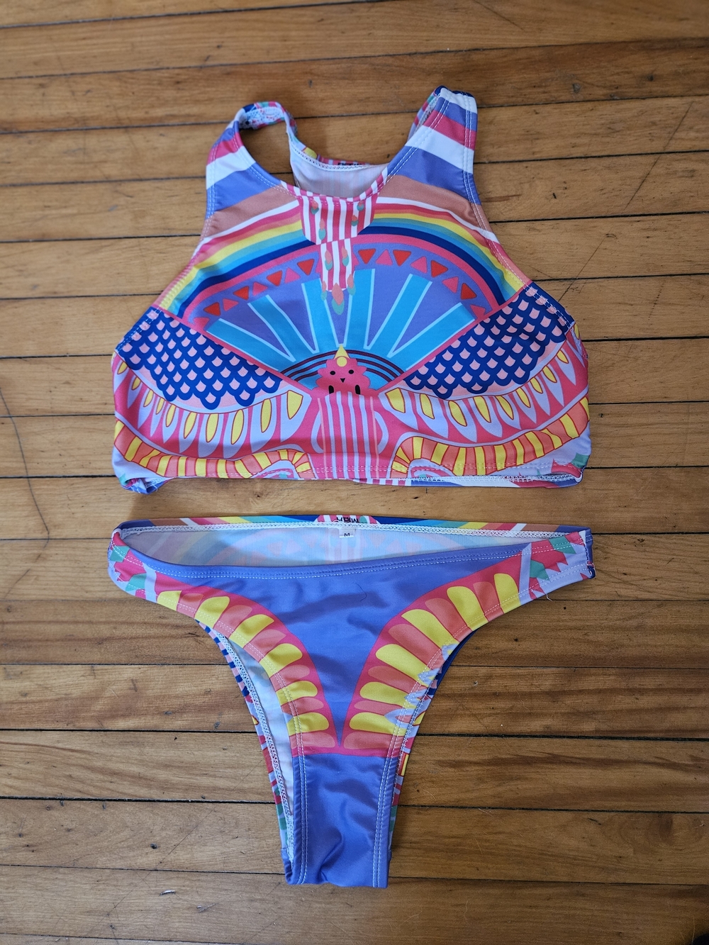 Bright Multicolor High-Neck Bikini Set
